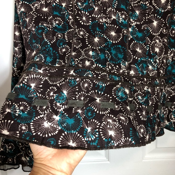 Ali miles Linen Long Sleeve 3 Buttons Brown Teal White Print Jacket 10 - Picture 7 of 15